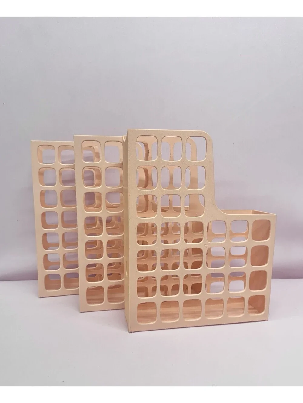 (P) Rare Set of 3 Vintage 1980s Peach Oxford DecoFile Magazine Holder Esselte